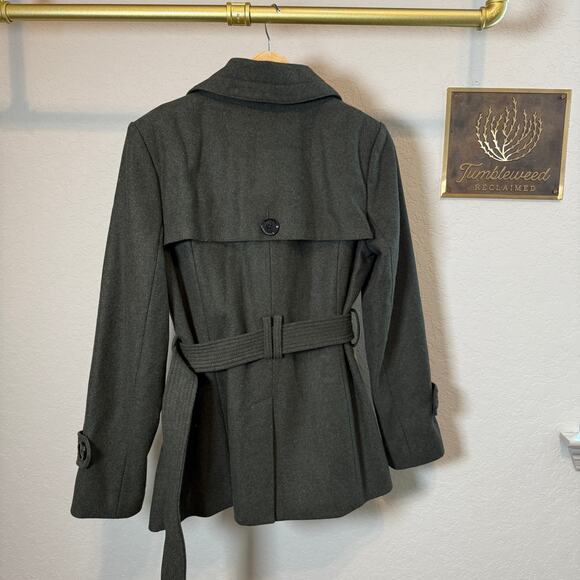 Women's Banana Republic Double Breasted Button Up Tie Waist Green Coat Sz Small - Picture 9 of 9